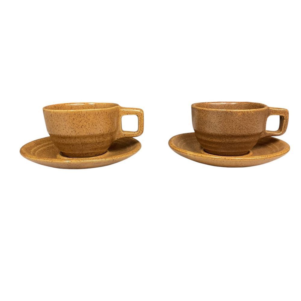 Set of two each Monmouth Vintage‎ Coffee Cup & Saucer Retro Caramel Brown